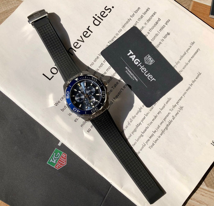 Tag Heuer Aquaracer Chronograph Blue Dial Black Rubber Strap Watch for Men - CAY111B.FT6041