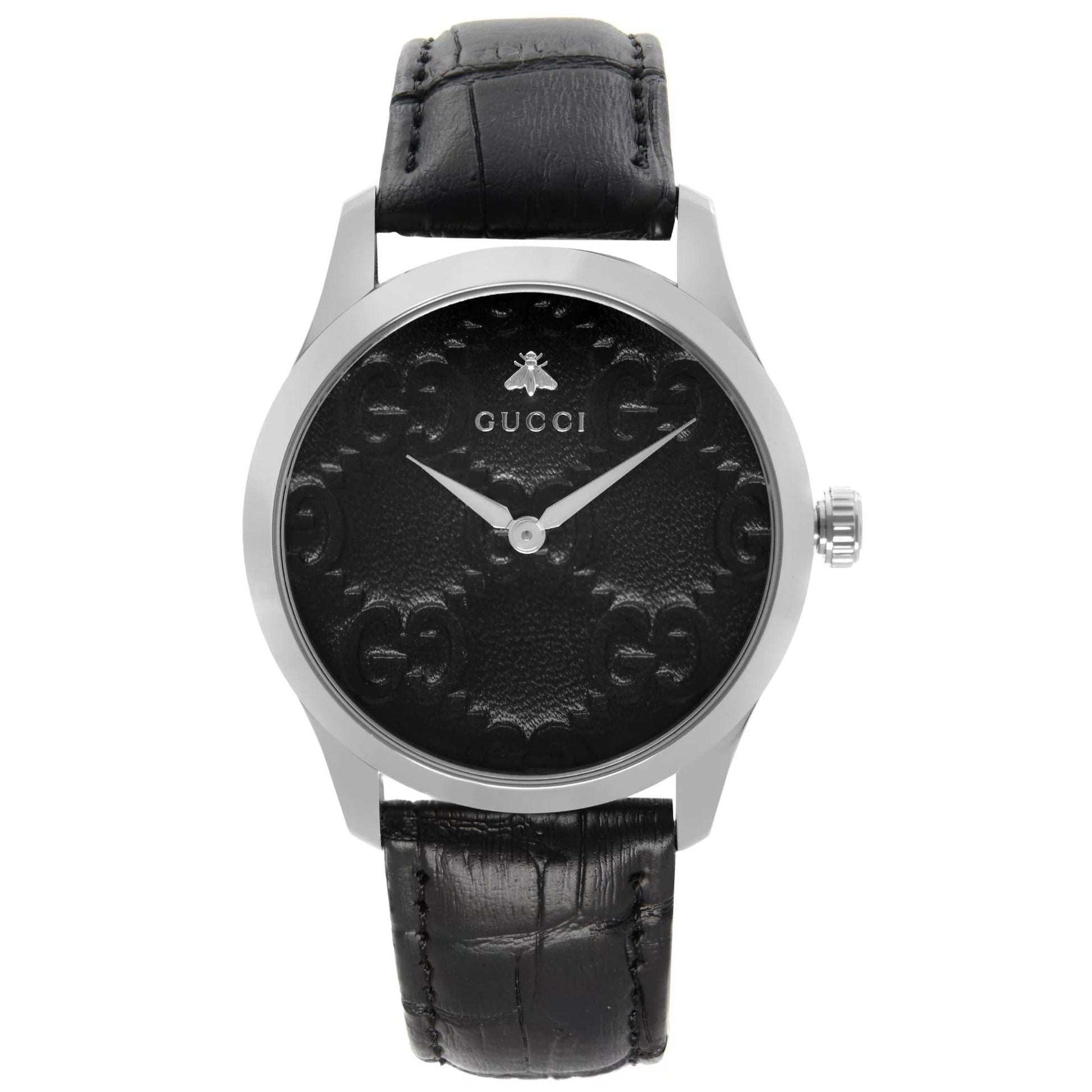  Shop Authentic Gucci G Timeless Quartz Black Dial Black Leather Strap Watch For Men - YA1264031 - Luxxuri