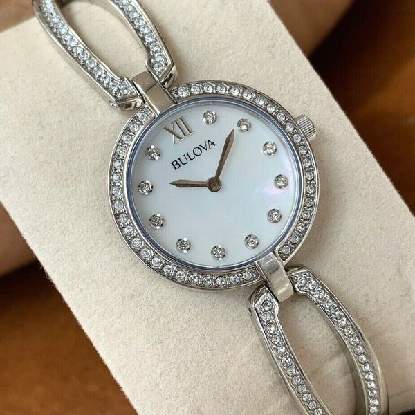  Shop Authentic Bulova Crystal Collection Mother of Pearl Dial Silver Steel Strap Watch for Women - 96L223 - Luxxuri