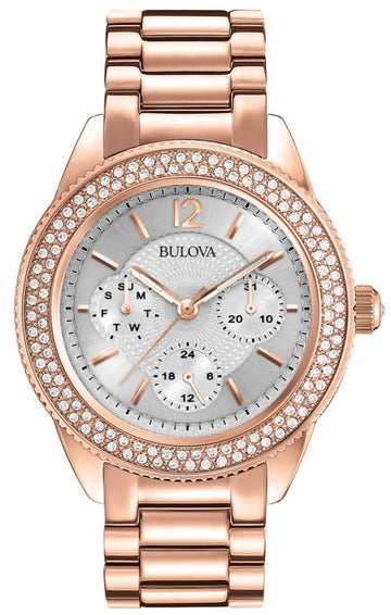 Shop Authentic Bulova Crystal Silver Dial Rose Gold Steel Strap Watch for Women - 97N101 - Luxxuri
