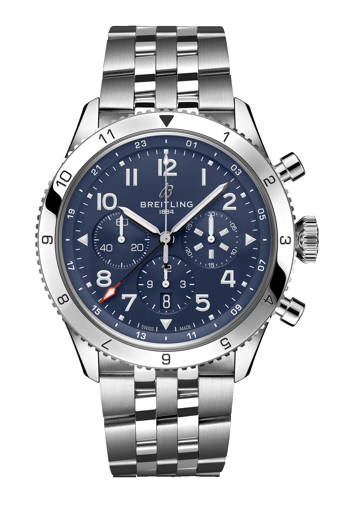  Shop Authentic Breitling Super Avi B04 Chronograph GMT 46 Tribute to Vought F4U Corsair Blue Dial Silver Steel Strap Watch for Men - AB04451A1C1A1 - Luxxuri