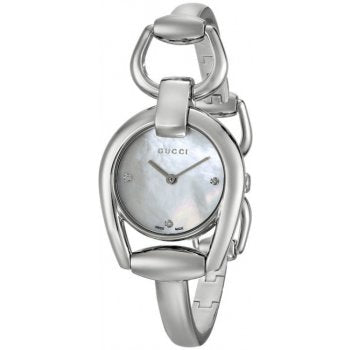  Shop Authentic Gucci Horsebit Collection Diamonds Mother of Pearl Dial Silver Steel Strap Watch For Women - YA139506 - Luxxuri