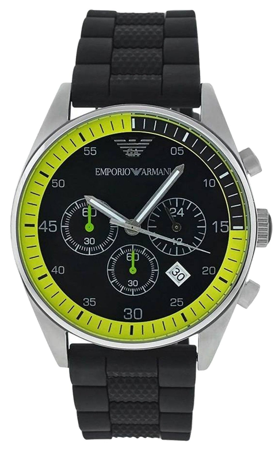  Shop Authentic Emporio Armani Chronograph Black Dial Black Rubber Strap Watch For Men - AR5865 - Luxxuri