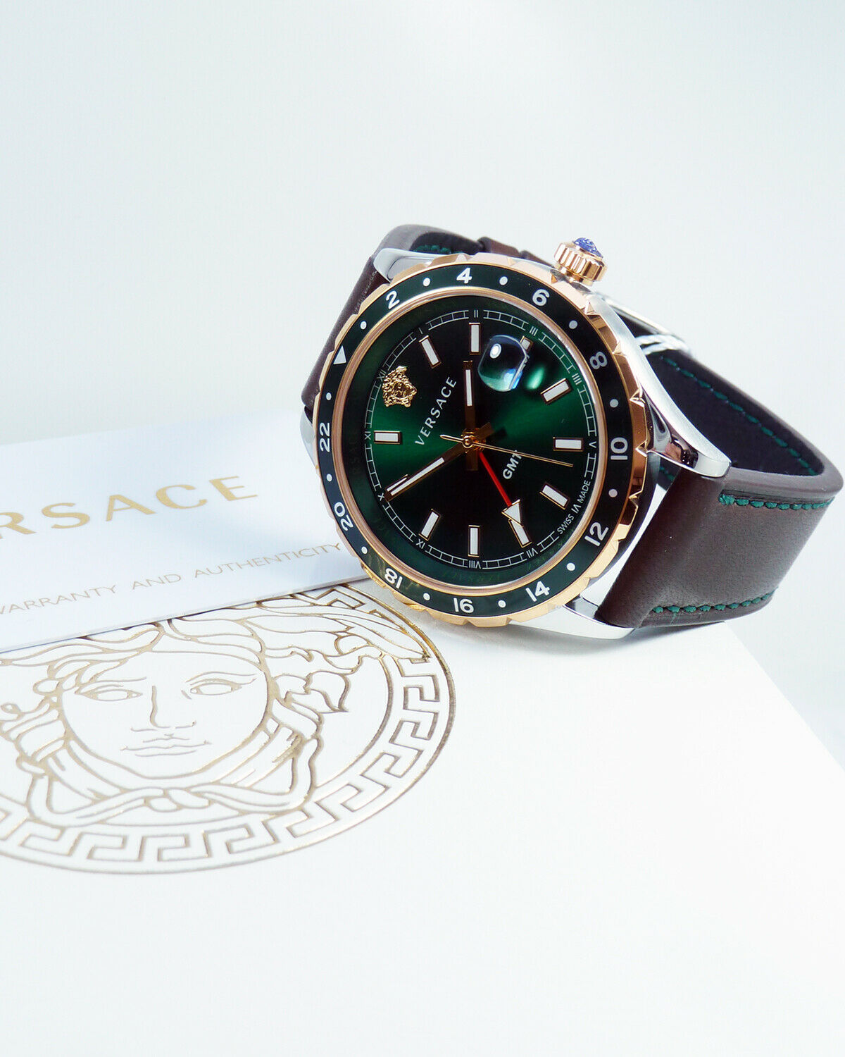 Shop Authentic Versace Hellenyium Green Dial Brown Leather Strap Watch for Men - V11090017 - Luxxuri