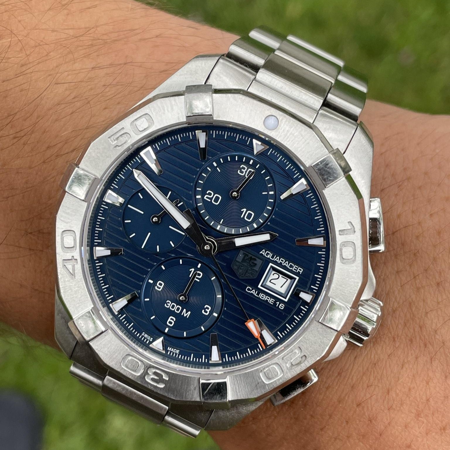 Tag Heuer Aquaracer Caliber 16 Automatic Chronograph Blue Dial Silver Steel Strap Watch for Men - CAY2112.BA0927