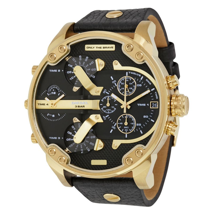  Shop Authentic Diesel Mr Daddy Black & Gold Dial Black Leather Strap Watch For Men - DZ7371 - Luxxuri