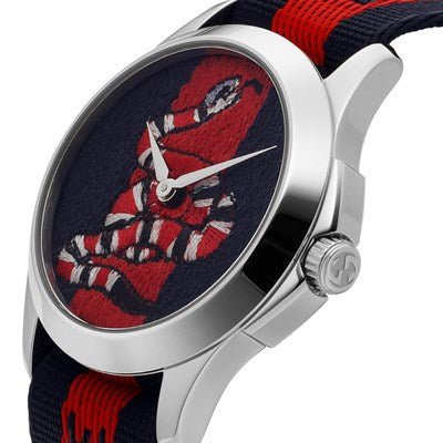  Shop Authentic Gucci Le Marche Des Merveilles Blue Red Dial Blue Red Nylon Strap Unisex Watch - YA126493 - Luxxuri