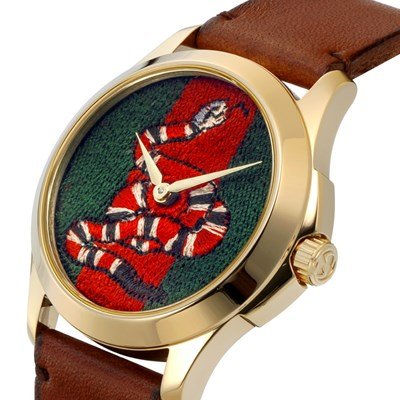 Shop Authentic Gucci Le Marche Des Merveilles Green and Red Dial Brown Leather Strap Unisex Watch - YA1264012 - Luxxuri