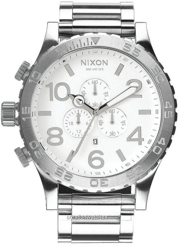 Nixon 51-30 Chrono Silver Dial Silver Steel Strap Watch for Men - A083-488