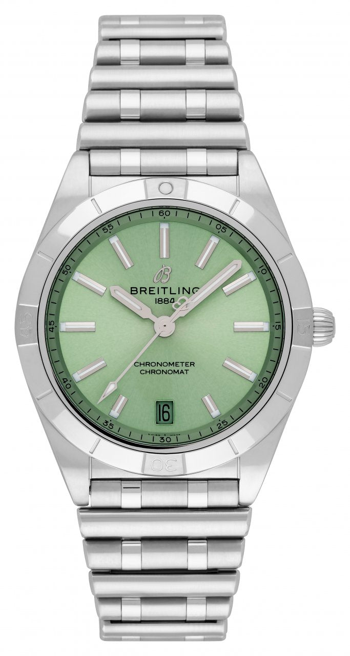  Shop Authentic Breitling Chronomat Automatic 36 Green Dial Silver Steel Strap Watch for Women - A10380101L1A1 - Luxxuri