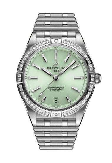  Shop Authentic Breitling Chronomat Automatic 36 Diamonds Green Dial Two Tone Steel Strap Watch for Women - A10380591L1A1 - Luxxuri