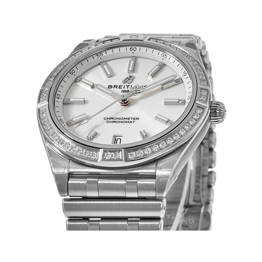  Shop Authentic Breitling Chronomat Automatic 36 Diamonds White Dial Silver Steel Strap Watch for Women - A10380591A1A1 - Luxxuri