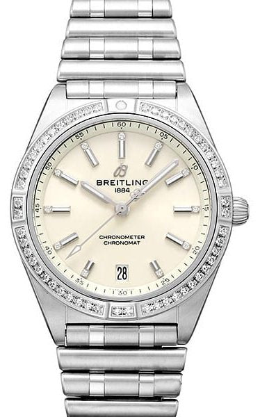  Shop Authentic Breitling Chronomat Automatic 36 Diamonds White Dial Silver Steel Strap Watch for Women - A10380591A1A1 - Luxxuri