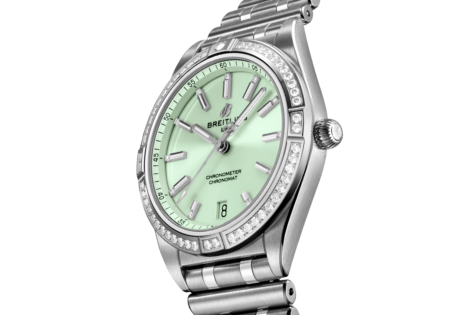 Breitling Chronomat Automatic 36 Diamonds Green Dial Two Tone Steel Strap Watch for Women - A10380591L1A1