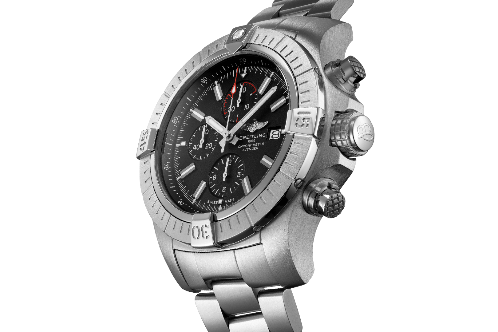 Breitling Super Avenger Chronograph 48 Black Dial Silver Steel Strap Watch for Men - A13375101B1A1