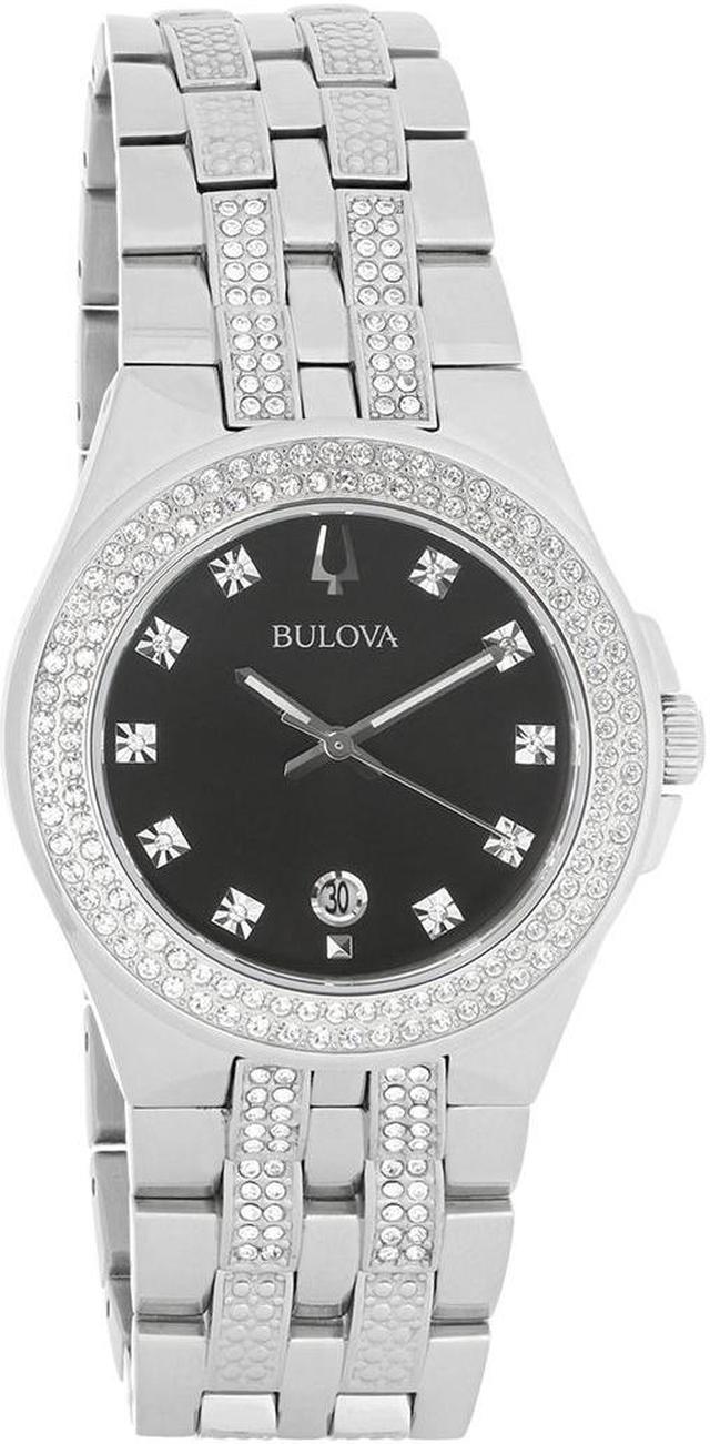  Shop Authentic Bulova Crystal Collection Black Dial Silver Steel Strap Watch for Men - 96K102 - Luxxuri