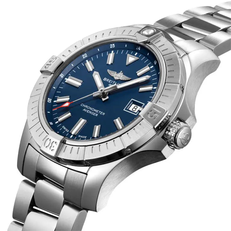  Shop Authentic Breitling Avenger Automatic GMT 45 Blue Dial Silver Steel Strap Watch for Men - A32395101C1A1 - Luxxuri