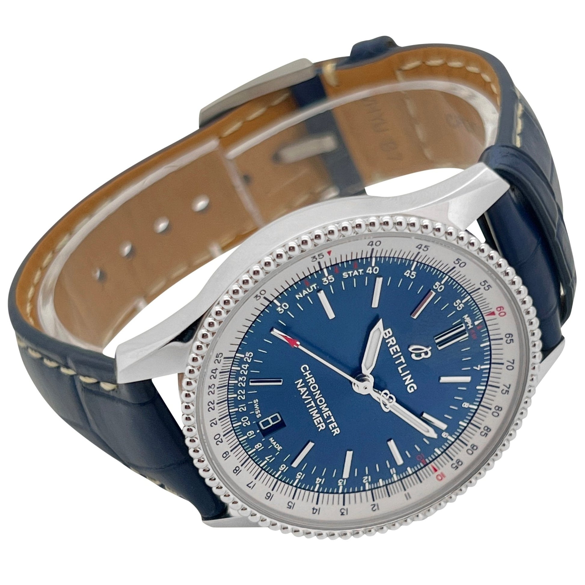  Shop Authentic Breitling Navitimer Automatic 38mm Blue Dial Blue Leather Strap Mens Watch - A17325211C1P1 - Luxxuri