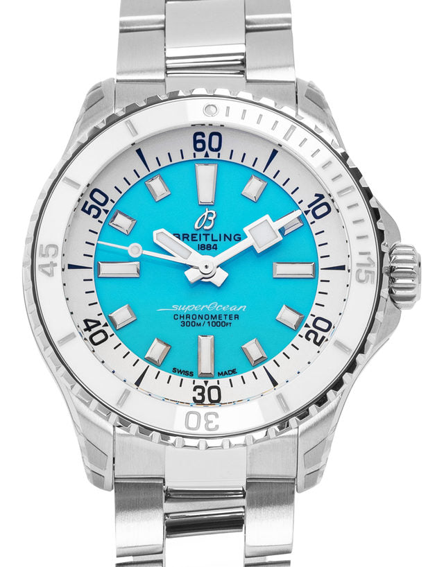  Shop Authentic Breitling Superocean Automatic 36 Turquoise Dial Silver Steel Strap Watch for Men - A17377211C1A1 - Luxxuri