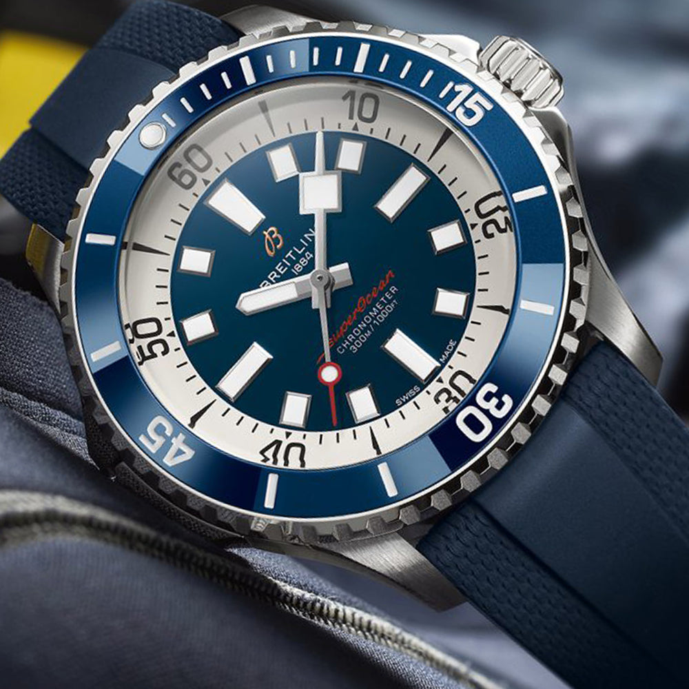  Shop Authentic Breitling Superocean Automatic 46 Blue Dial Blue Rubber Strap Watch for Men - A17378E71C1S1 - Luxxuri