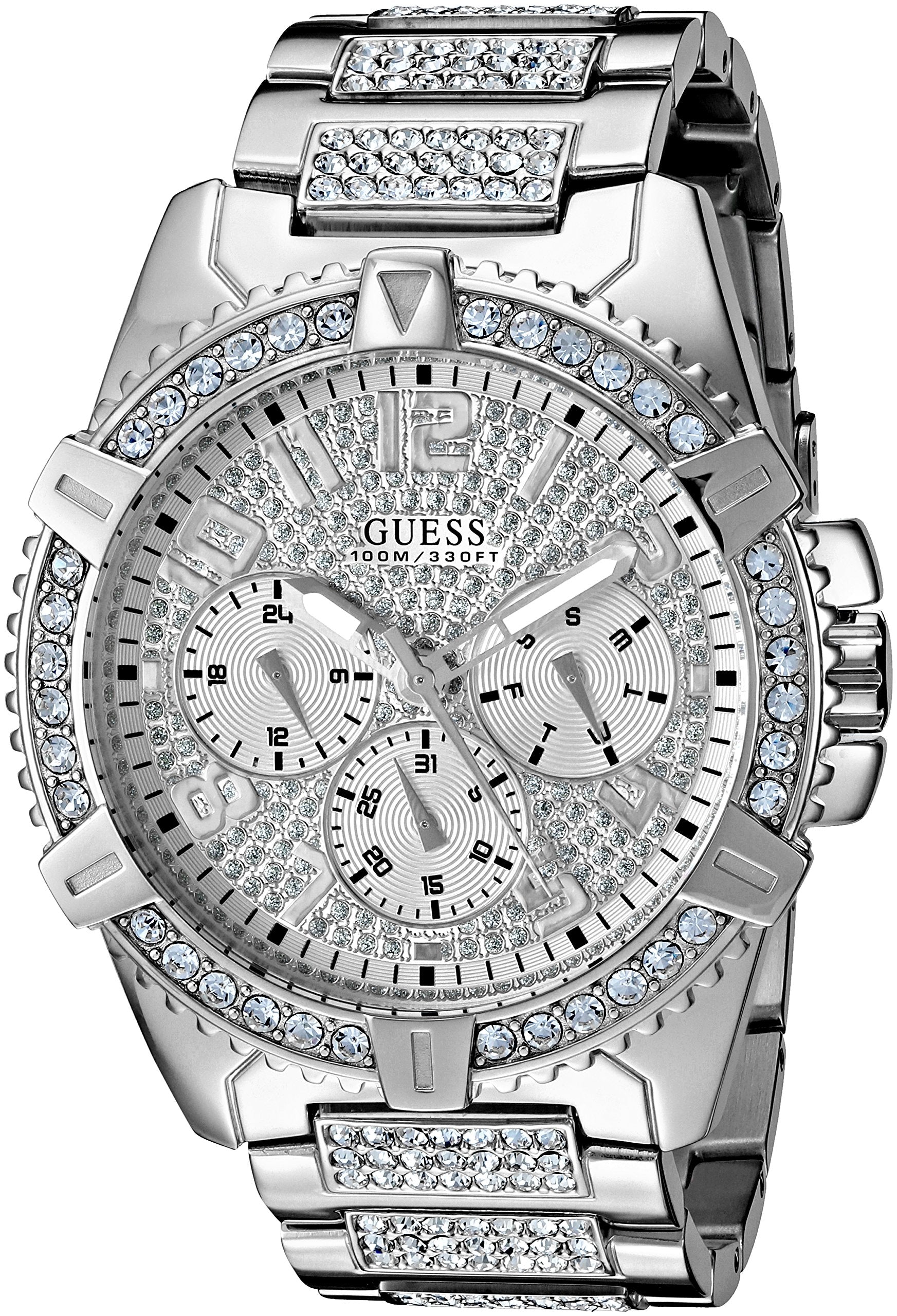 Guess Zeus Multifunction Diamonds Silver Dial Silver Steel Strap Watch for Men - GW0209G1