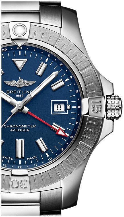  Shop Authentic Breitling Avenger Automatic GMT 45 Blue Dial Silver Steel Strap Watch for Men - A32395101C1A1 - Luxxuri