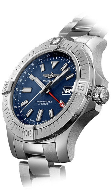  Shop Authentic Breitling Avenger Automatic GMT 45 Blue Dial Silver Steel Strap Watch for Men - A32395101C1A1 - Luxxuri