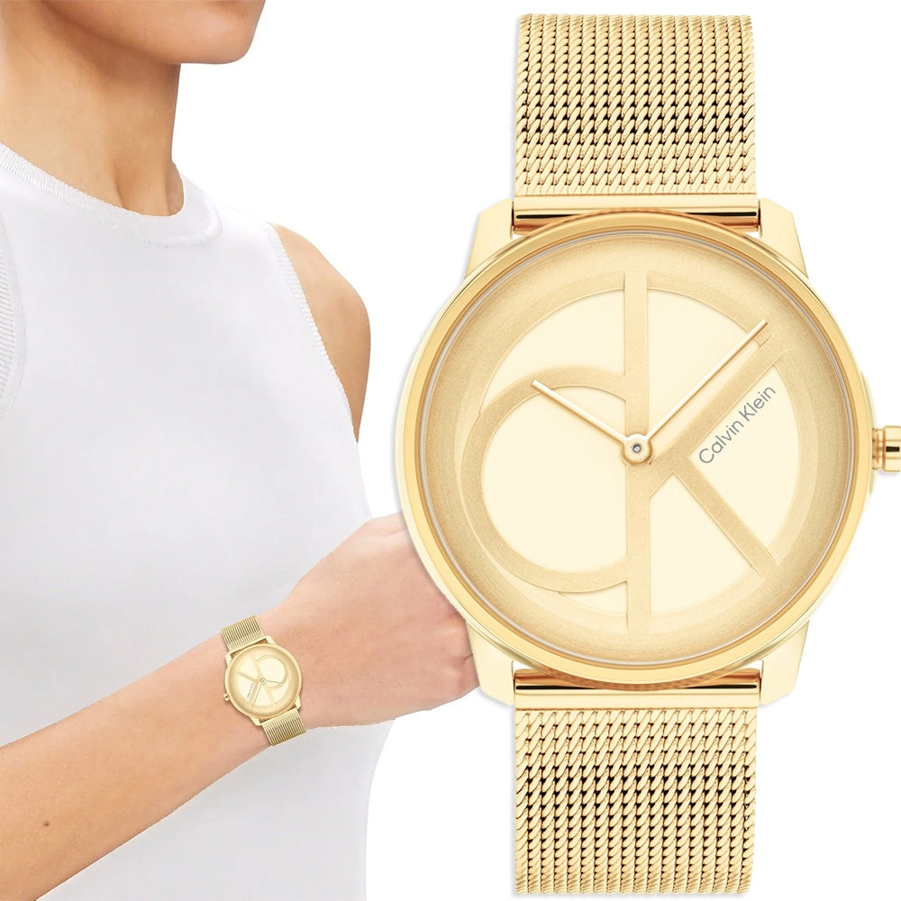  Shop Authentic Calvin Klein Minimal Silver Dial Gold Mesh Bracelet Watch for Women - K3M22526 - Luxxuri