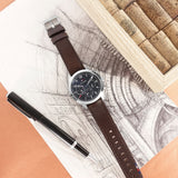  Shop Authentic Tommy Hilfiger Asher Chrongraph Blue Dial Brown Leather Strap Watch For Men - 1791855 - Luxxuri