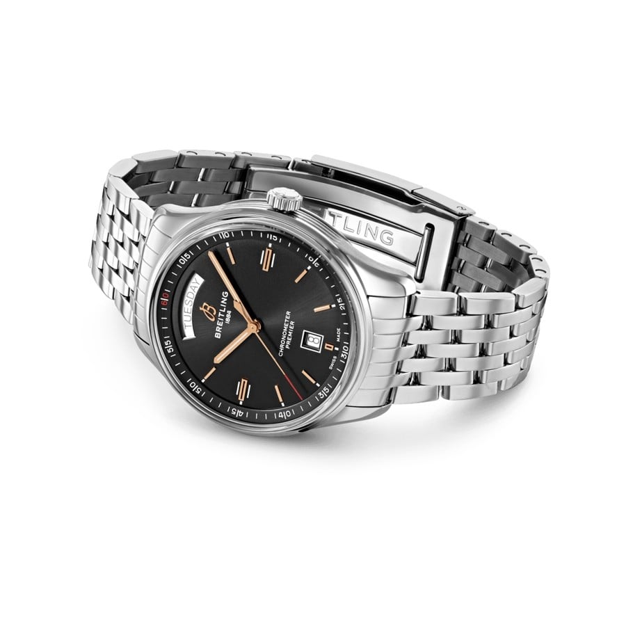  Shop Authentic Breitling Premier Automatic 40mm Day & Date Black Dial Silver Steel Strap Mens Watch - A45340241B1A1 - Luxxuri