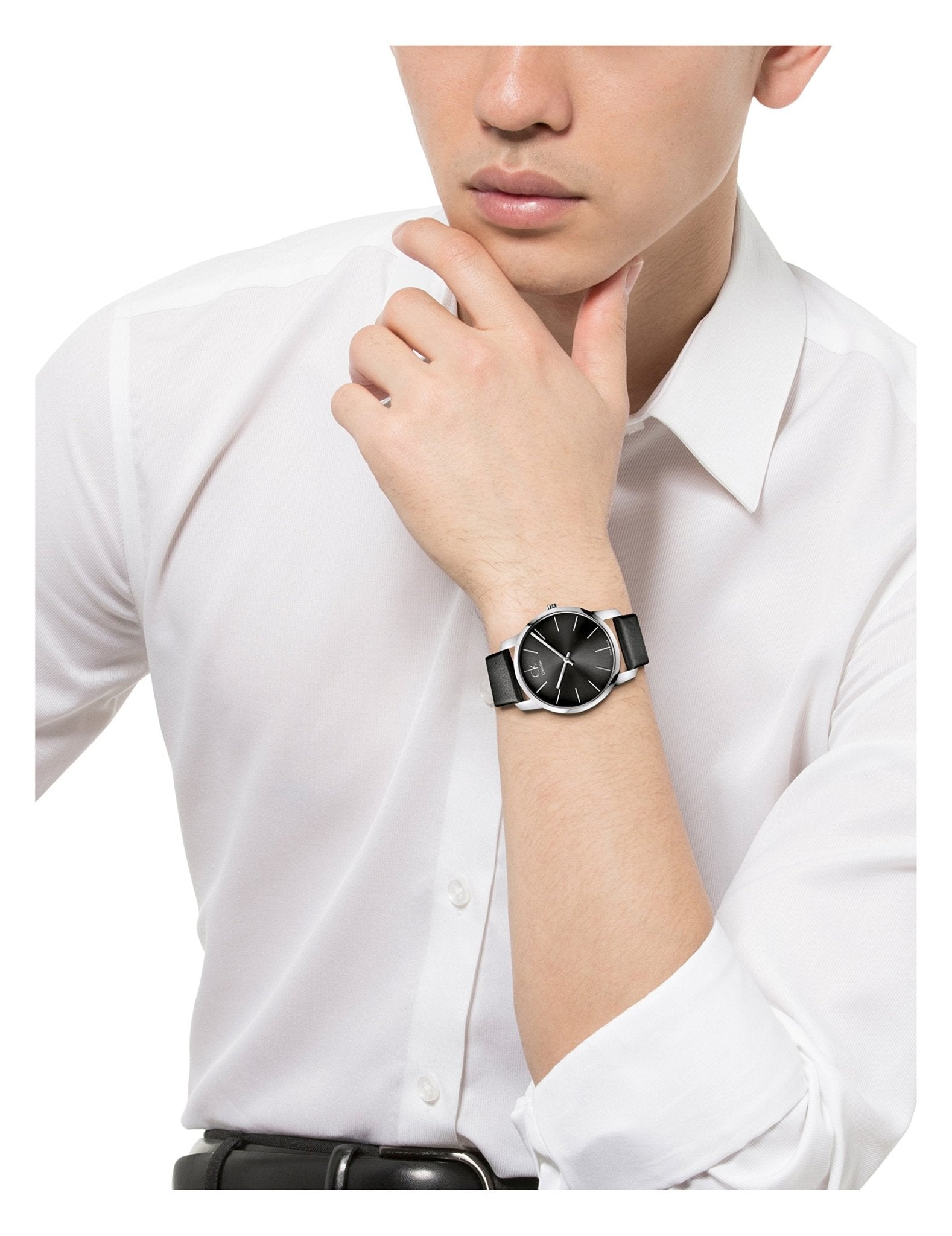  Shop Authentic Calvin Klein City Grey Dial Black Leather Strap Watch For Men - K2G21107 - Luxxuri