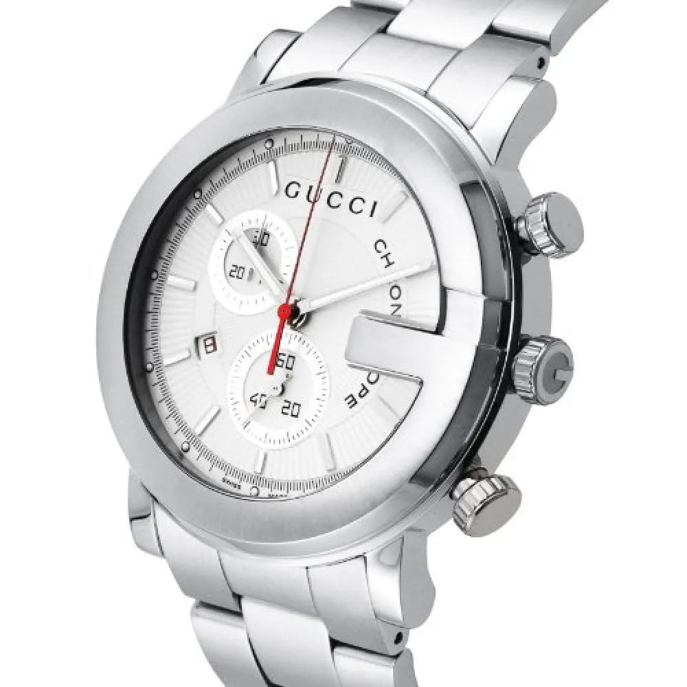  Shop Authentic Gucci G Chrono Chronograph White Dial Silver Steel Strap Watch For Men - YA101339 - Luxxuri