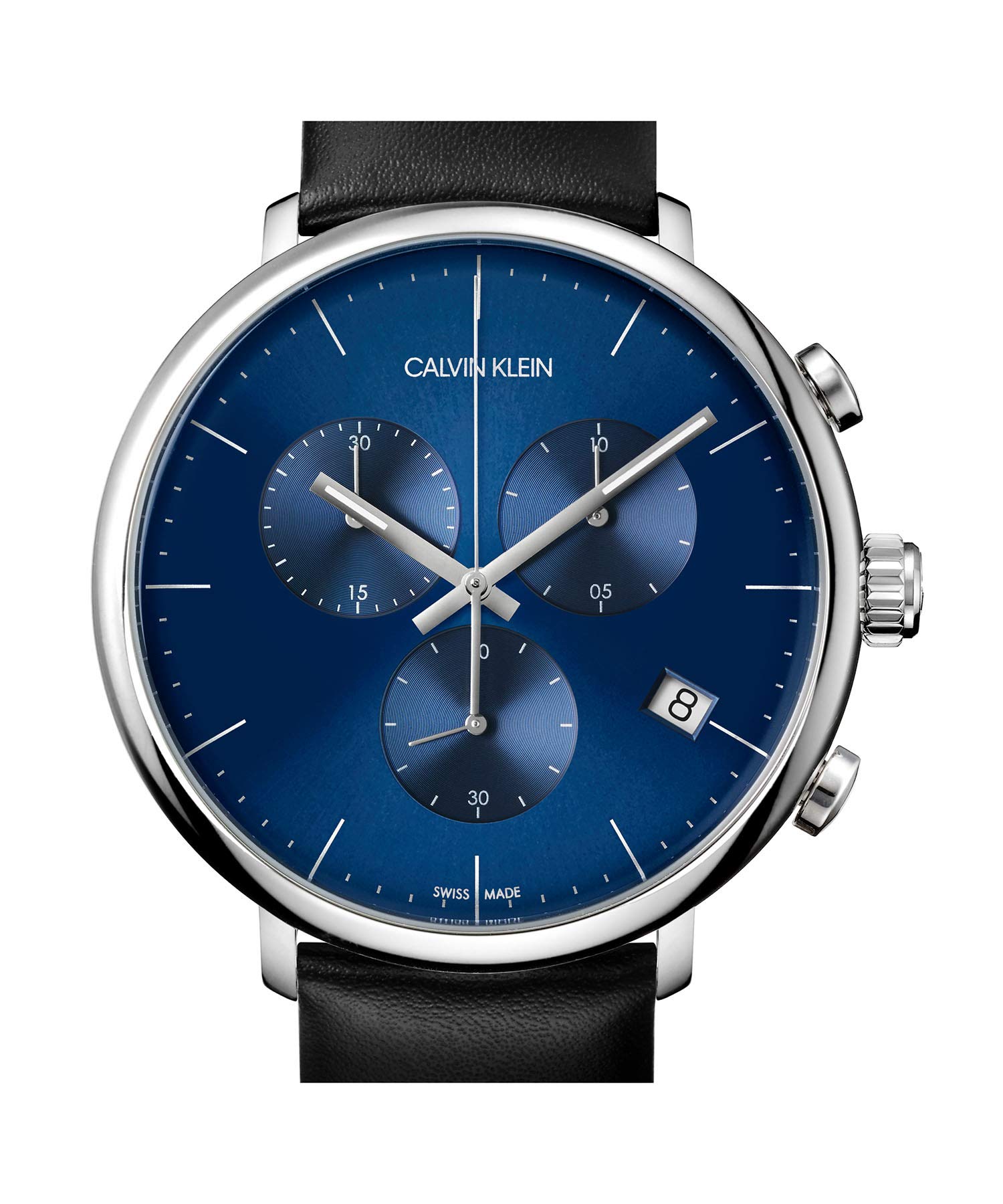 Shop Authentic Calvin Klein High Noon Chronograph Blue Dial Black Leather Strap Watch for Men - K8M271CN - Luxxuri