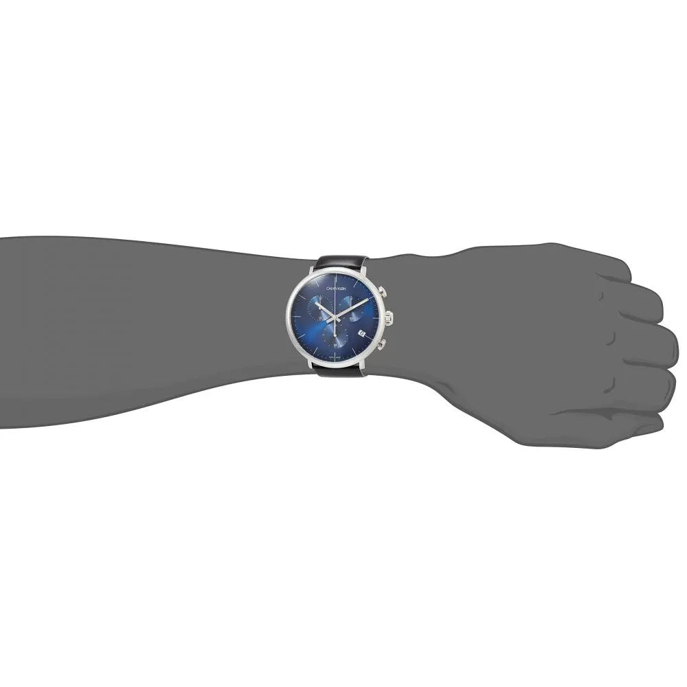  Shop Authentic Calvin Klein High Noon Chronograph Blue Dial Black Leather Strap Watch for Men - K8M271CN - Luxxuri