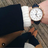  Shop Authentic Fossil Original Boyfriend Chronograph White Dial Navy Blue Leather Strap Watch for Women - ES3838 - Luxxuri