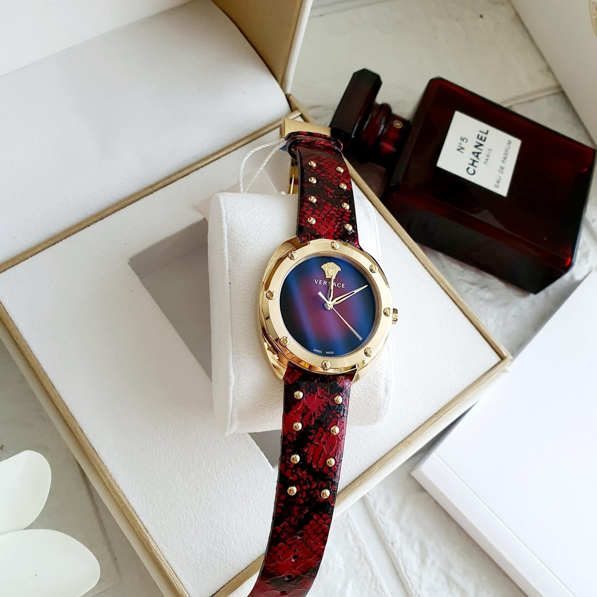  Shop Authentic Versace Shadov Quartz Red Dial Red Leather Strap Watch for Women - VEBM00918 - Luxxuri