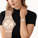 Shop Authentic Michael Kors Lennox Three Hand Rose Gold Dial Rose Gold Mesh Strap Watch For Women - MK7336 - Luxxuri