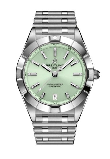  Shop Authentic Breitling Chronomat 32 Diamonds Green Dial Silver Steel Strap Watch for Women - A77310101L1A1 - Luxxuri
