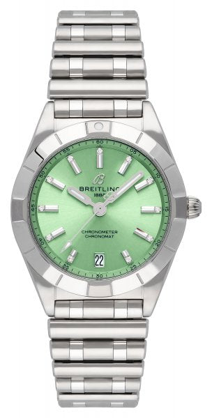  Shop Authentic Breitling Chronomat 32 Diamonds Green Dial Silver Steel Strap Watch for Women - A77310101L1A1 - Luxxuri