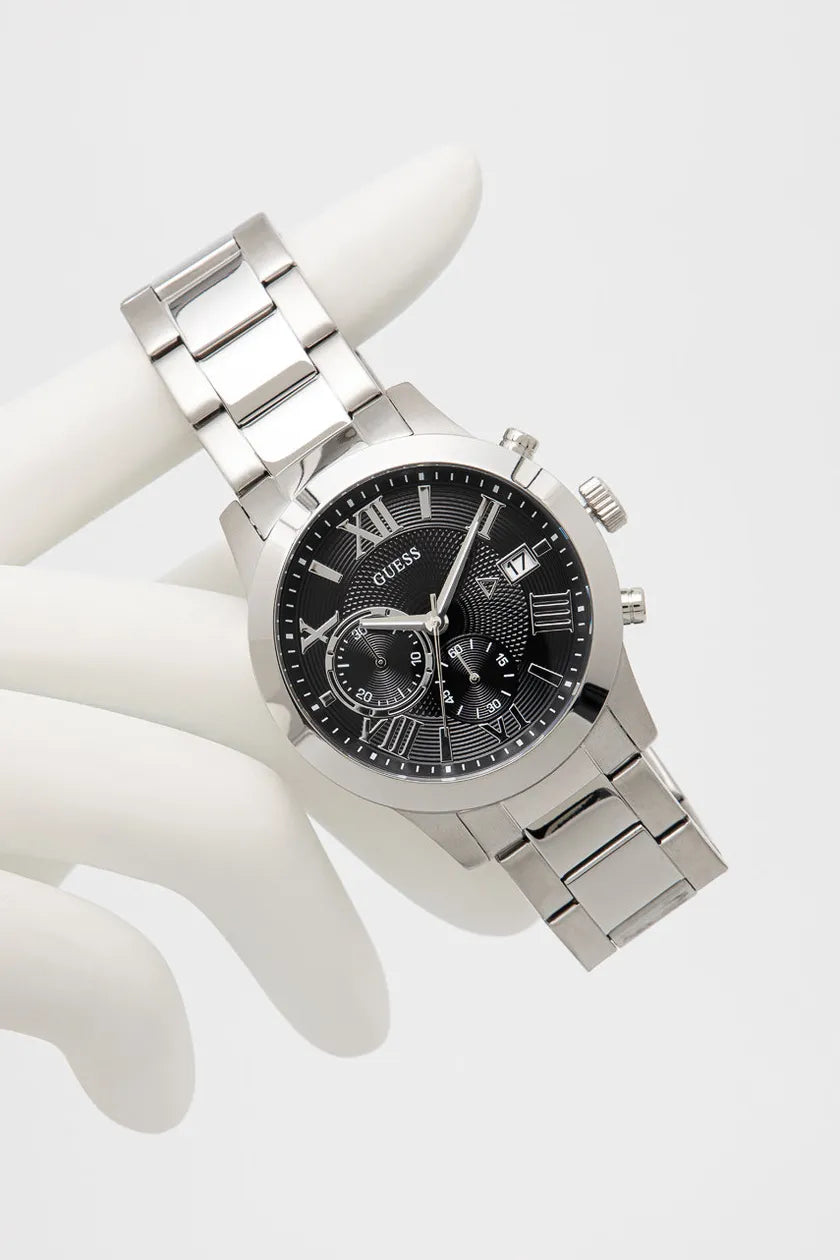  Shop Authentic Guess Atlas Chronograph Black Dial Silver Steel Strap Watch For Men - W0668G3 - Luxxuri