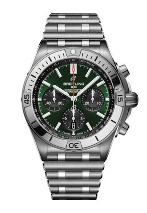  Shop Authentic Breitling Chronomat B01 42 Green Dial Silver Steel Strap Watch for Men - AB0134101L1A1 - Luxxuri
