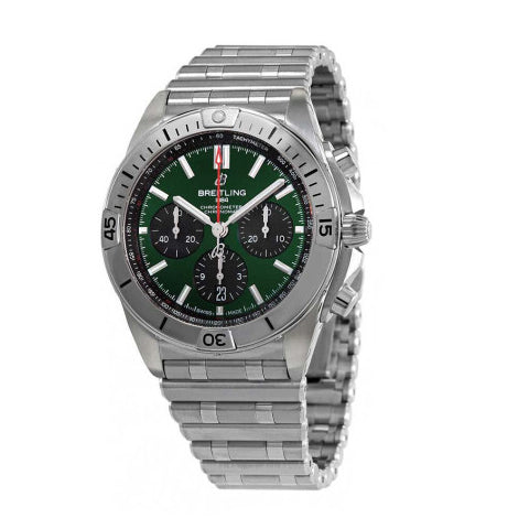  Shop Authentic Breitling Chronomat B01 42 Green Dial Silver Steel Strap Watch for Men - AB0134101L1A1 - Luxxuri