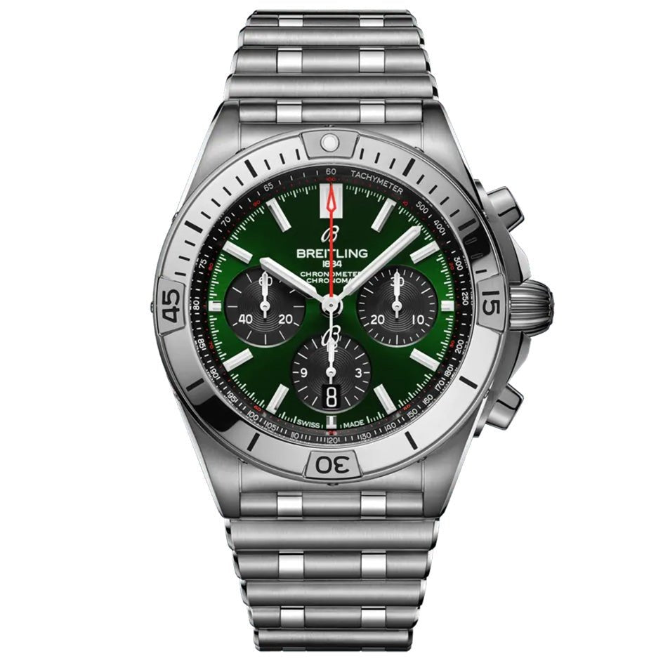 Breitling Chronomat B01 42mm Green Dial Silver Steel Strap Watch for Men - AB01343A1L1A1