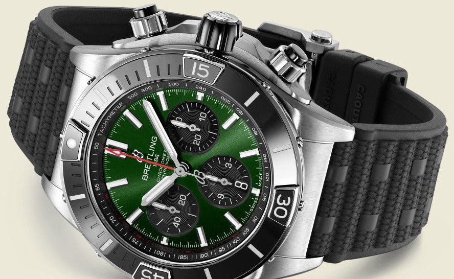  Shop Authentic Breitling Super Chronomat B01 44 Green Dial Black Rubber Strap Watch for Men - AB0136251L1S1 - Luxxuri