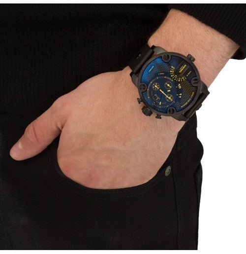  Shop Authentic Diesel Little Daddy Blue Dial Black Leather Strap Watch For Men - DZ7257 - Luxxuri