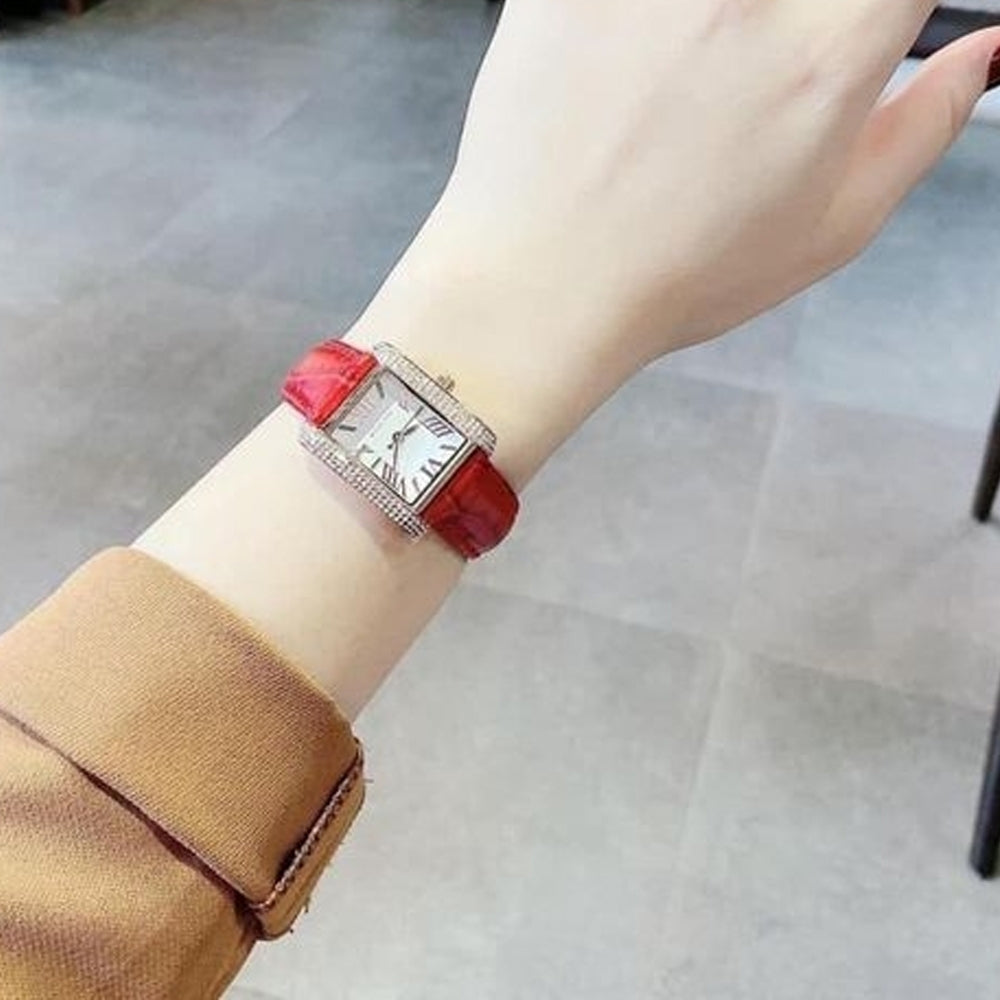  Shop Authentic Michael Kors Emery Quartz Diamonds Silver Dial Red Leather Strap Watch For Women - MK4689 - Luxxuri