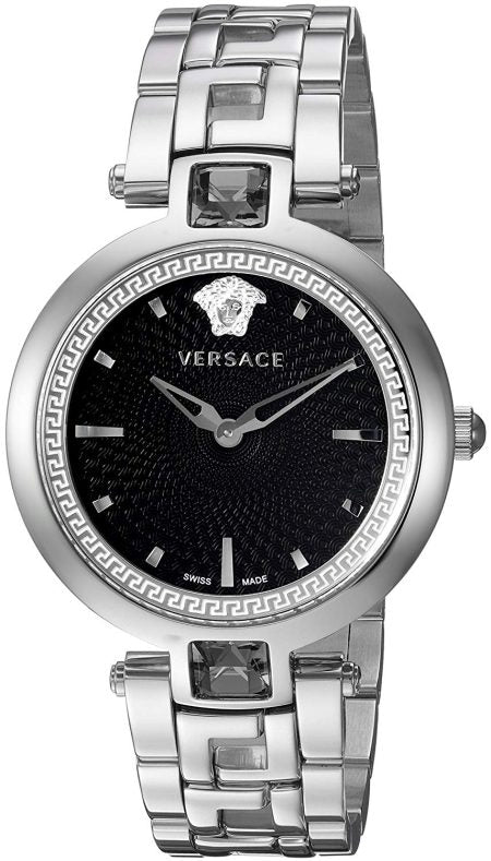  Shop Authentic Versace Crystal Gleam Guilloche  Black Dial Silver Steel Strap Watch for Women - VAN030016 - Luxxuri