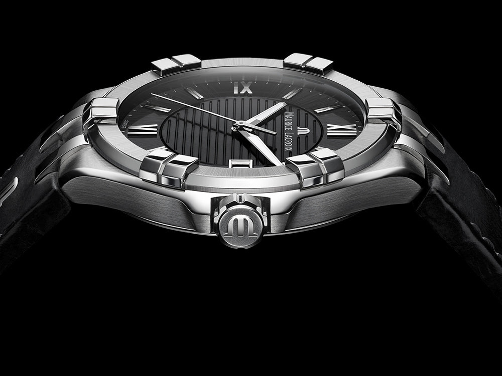  Shop Authentic Maurice Lacroix Aikon Date Automatic Black Dial Black Leather Strap Watch For Men - AI6008-SS001-330-1 - Luxxuri