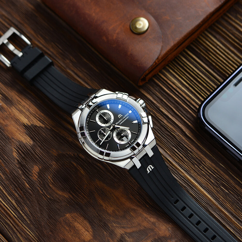 Maurice Lacroix Aikon Chronograph Black Dial Black Leather Strap Watch for Men - AI1018-SS001-330-2