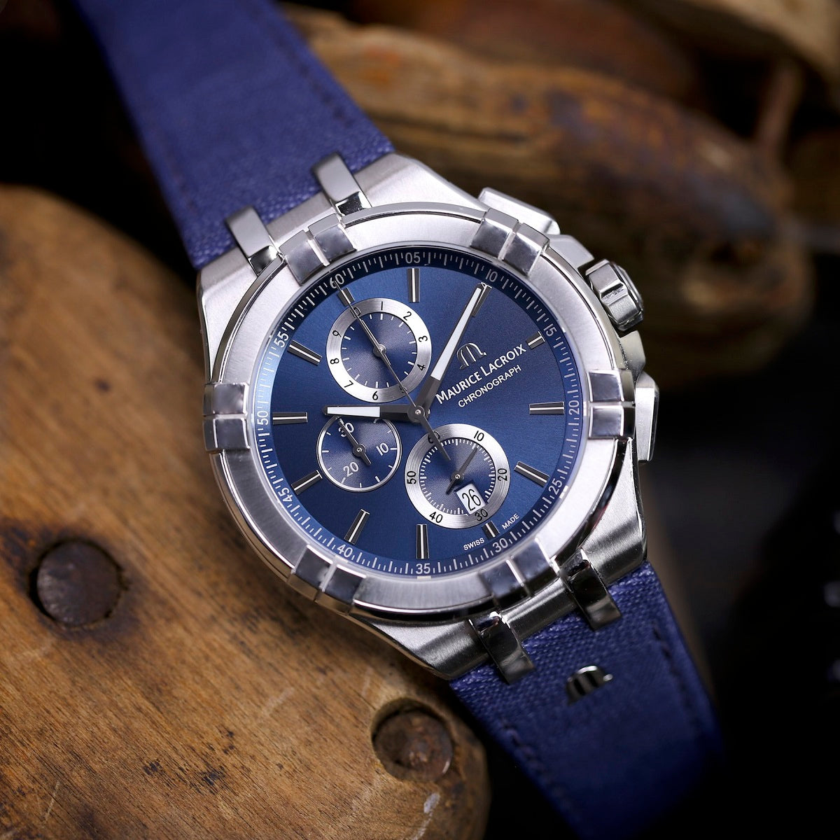  Shop Authentic Maurice Lacroix Aikon Chronograph Blue Dial Blue Leather Strap Watch for Men - AI1018-SS001-430-1 - Luxxuri